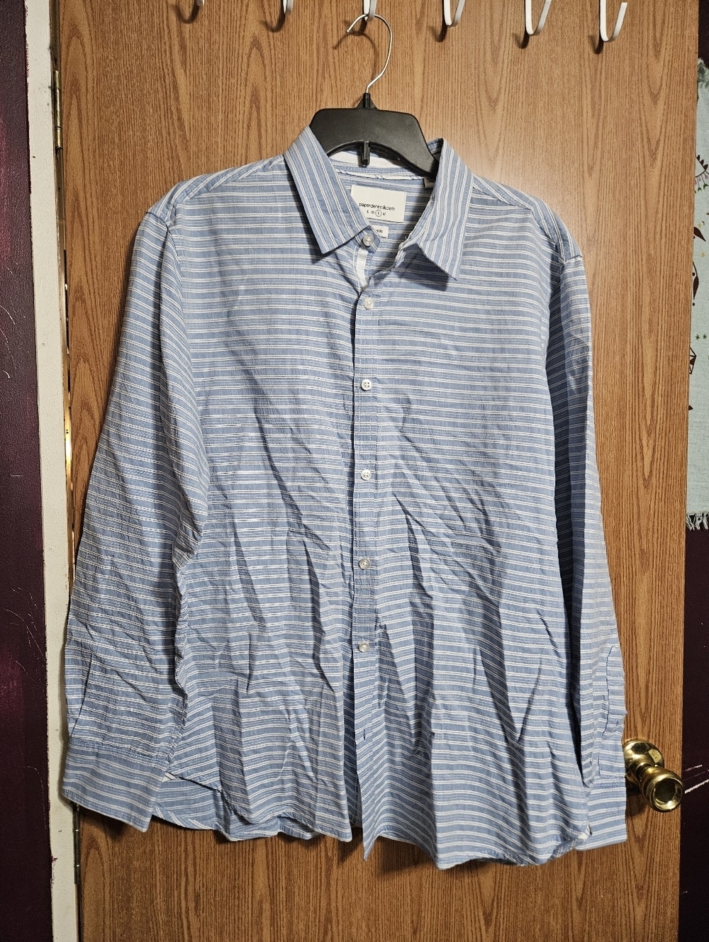 Paper Denim and Cloth Men's Large Classic Fit Blue Striped Long Sleeve Shirt!